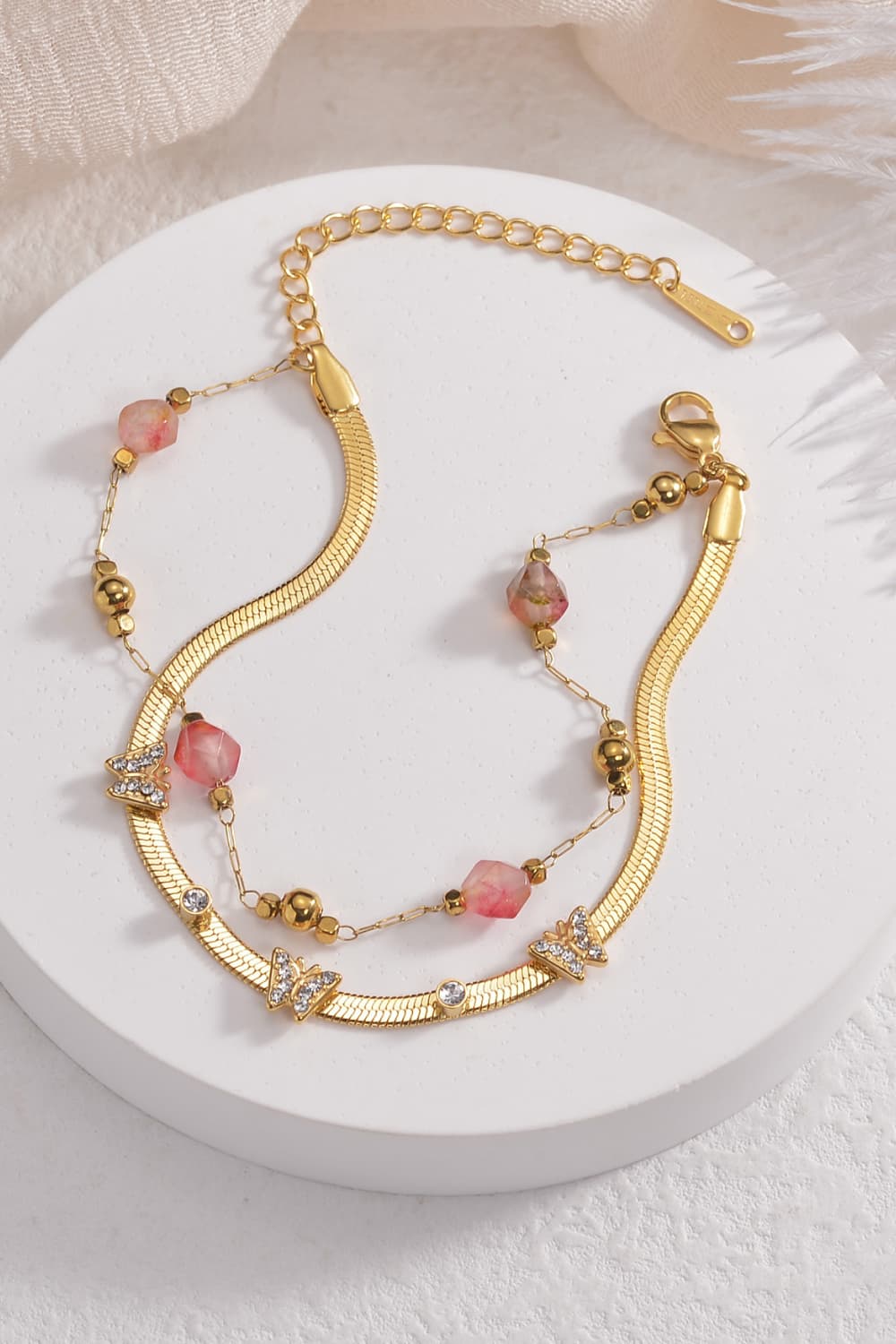 Zircon Decor Butterfly Double-Layered Bracelet - Gold / One Size - Women’s Jewelry - Bracelets - 3 - 2024