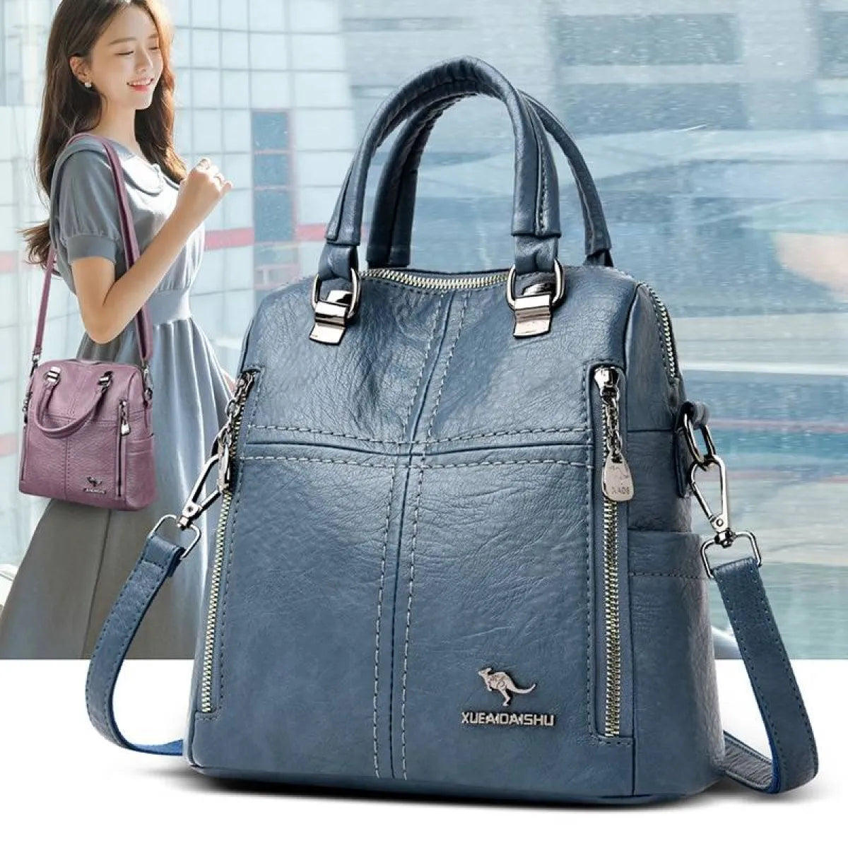 Women’s Leather Shoulder Backpack - Women’s Clothing & Accessories - 1