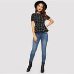 Women’s Plaid Design Black Blouse - Women’s Clothing & Accessories - 5