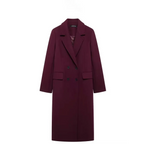 Burgundy Double-Breasted Long Wool Blend Coat - Best Sellers - Coat - 5