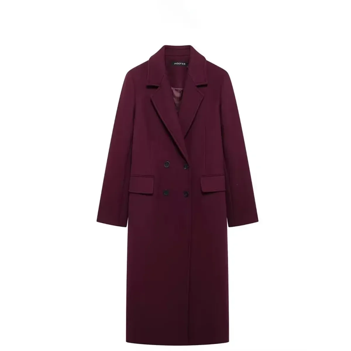 Burgundy Double-Breasted Long Wool Blend Coat - Best Sellers - Coat - 5