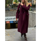Burgundy Double-Breasted Long Wool Blend Coat - Best Sellers - Coat - 2