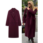 Burgundy Double-Breasted Long Wool Blend Coat - Best Sellers - Coat - 1