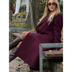 Burgundy Double-Breasted Long Wool Blend Coat - Best Sellers - Coat - 4