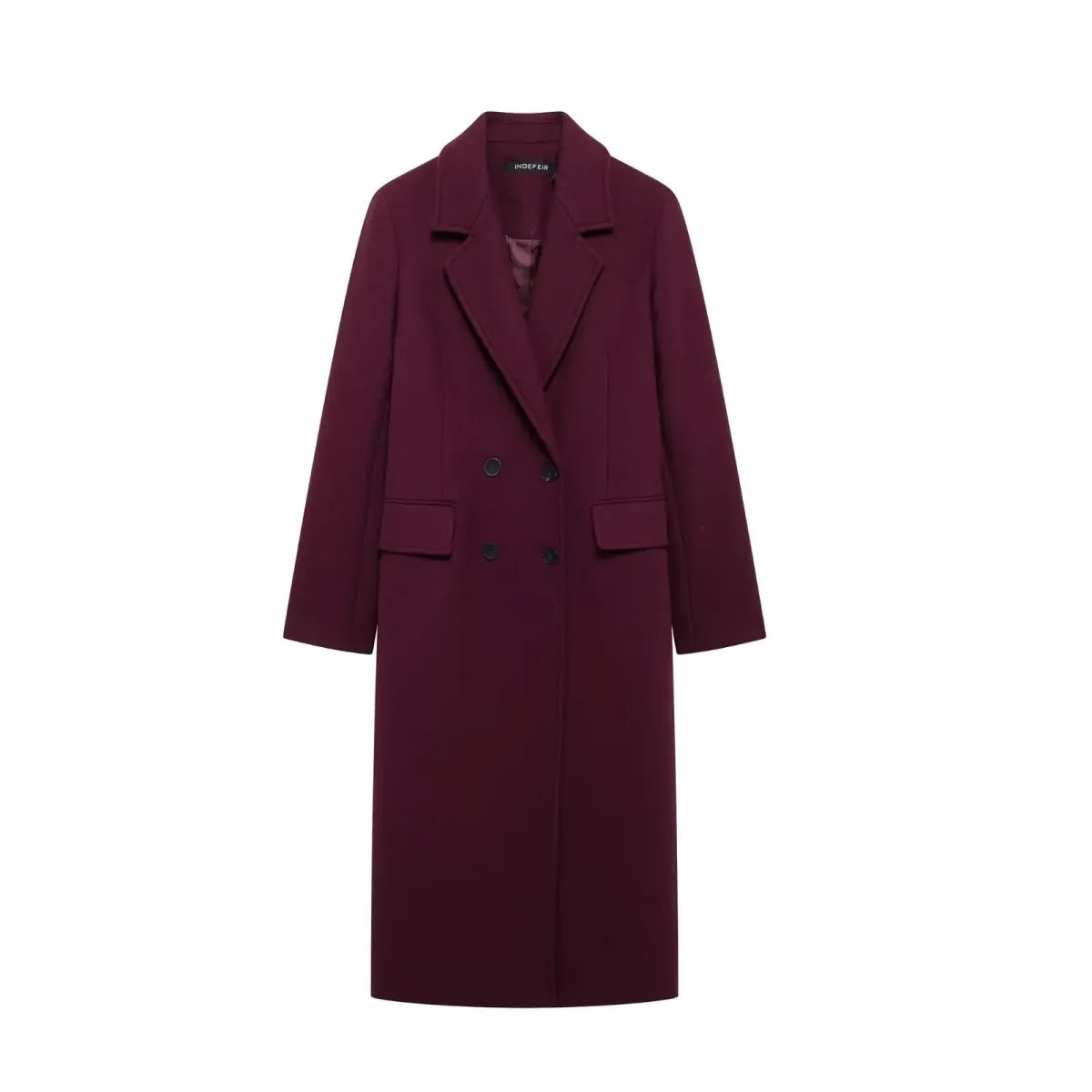 Burgundy Double-Breasted Long Wool Blend Coat - Best Sellers - Coat - 8