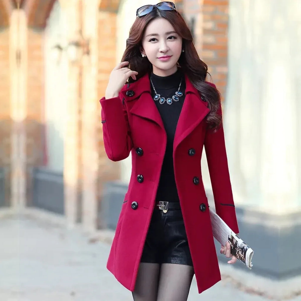 Slim Fit Double-Breasted Wool Coat with Belt - Women’s Clothing & Accessories - Coat - 10