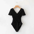 V-Neck Short Sleeve Wrap Bodysuit - Women’s Clothing & Accessories - Intimates - 1