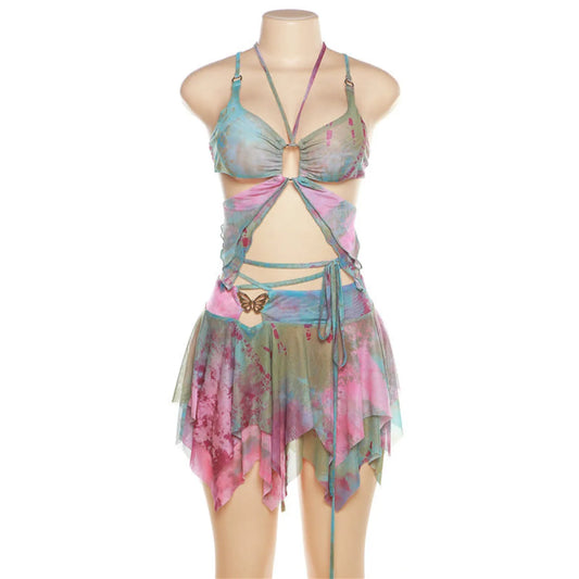 Tie-Dye Fairy Set – Butterfly Crop Top & Wrap Mini Skirt - Bottoms - Sets - 1