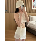 Korean Lace Mesh Bikini Set with Wrap Skirt - Bottoms - Swimsuits - 1