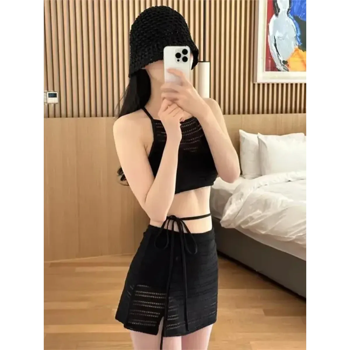 Korean Lace Mesh Bikini Set with Wrap Skirt - Bottoms - Swimsuits - 3