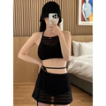 Korean Lace Mesh Bikini Set with Wrap Skirt - Bottoms - Swimsuits - 5