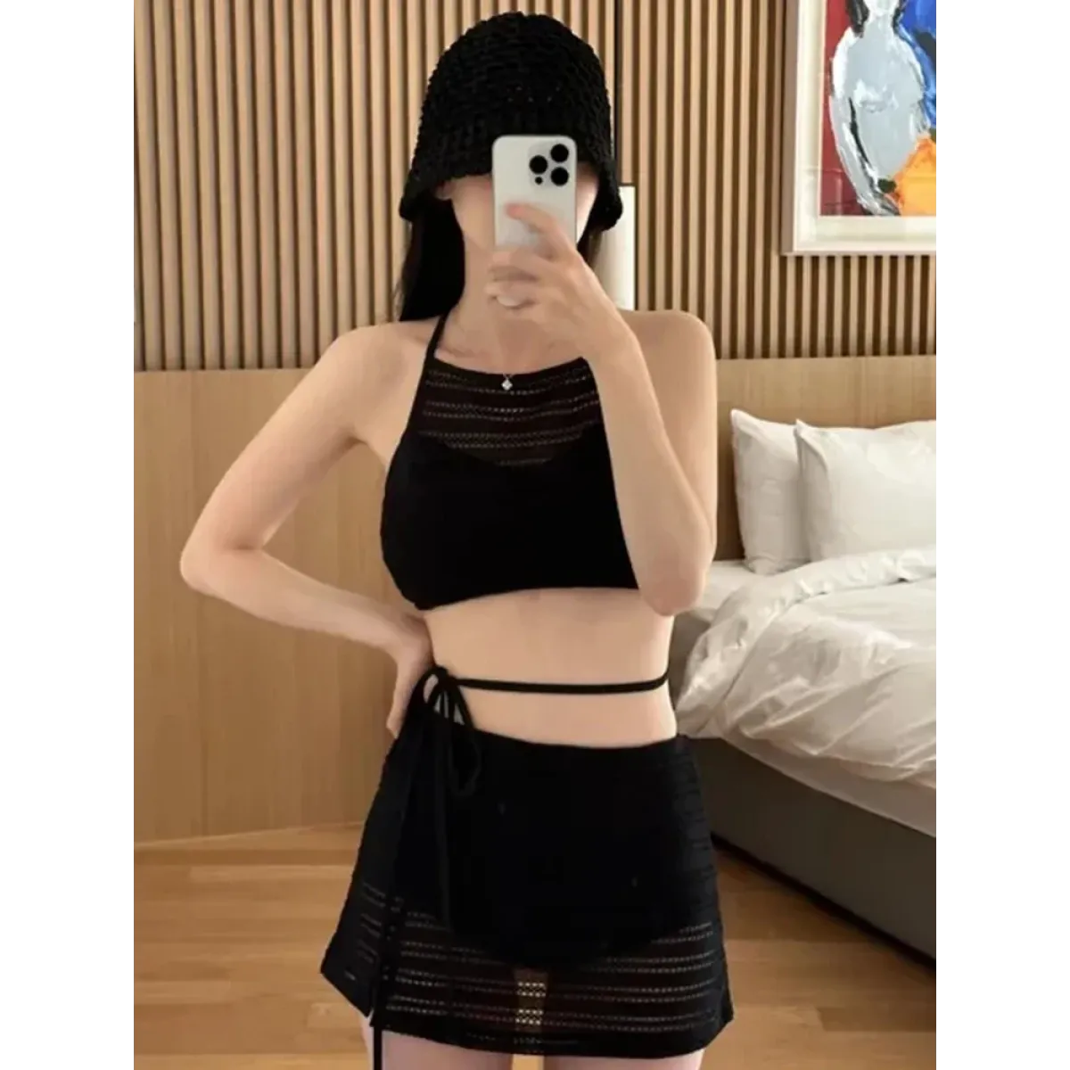 Korean Lace Mesh Bikini Set with Wrap Skirt - Bottoms - Swimsuits - 5