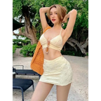 Floral Lace-Up Bikini Set with Wrap Skirt - Bottoms - Swimwear - 1