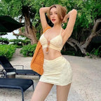 Floral Lace-Up Bikini Set with Wrap Skirt - Bottoms - Swimwear - 6