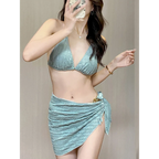 Metal Accent Lace-Up Bikini Set with Wrap Skirt - Bottoms - Swimsuits - 1