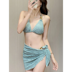 Metal Accent Lace-Up Bikini Set with Wrap Skirt - Bottoms - Swimsuits - 4