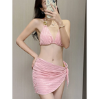 Metal Accent Lace-Up Bikini Set with Wrap Skirt - Bottoms - Swimsuits - 5