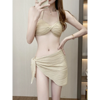 Pleated Bikini Set – Halter Top with Wrap Skirt Cover-Up - Bottoms - Swimwear - 13