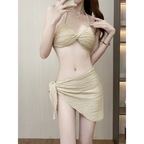 Pleated Bikini Set – Halter Top with Wrap Skirt Cover-Up - Bottoms - Swimwear - 3