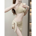 Pleated Bikini Set – Halter Top with Wrap Skirt Cover-Up - Bottoms - Swimwear - 4