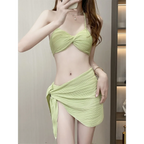 Pleated Bikini Set – Halter Top with Wrap Skirt Cover-Up - Bottoms - Swimwear - 7