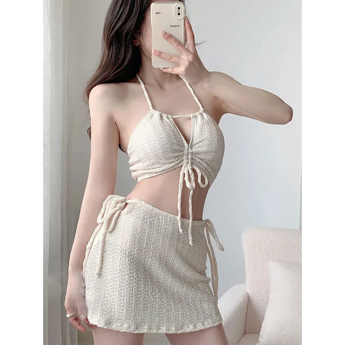 Lace-Up Halter Bikini Set with Wrap Skirt – 3 Piece - Bottoms - Swimwear - 5