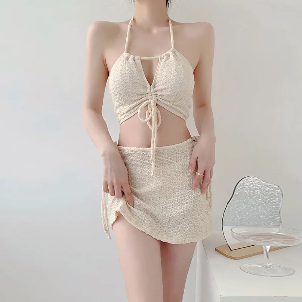 Lace-Up Halter Bikini Set with Wrap Skirt – 3 Piece - Bottoms - Swimwear - 7