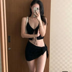 Lavender Low Cut Bikini Set – Halter Lace Up with Wrap Skirt Cover-Up - Bottoms - Swimwear - 17