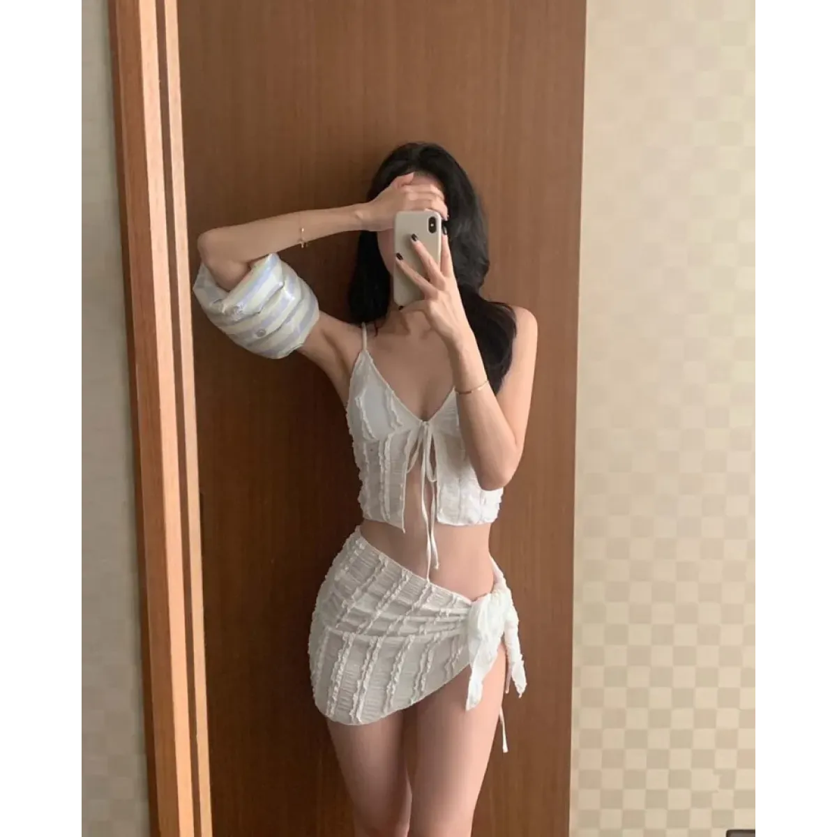 Lavender Low Cut Bikini Set – Halter Lace Up with Wrap Skirt Cover-Up - Bottoms - Swimwear - 11