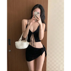 Lavender Low Cut Bikini Set – Halter Lace Up with Wrap Skirt Cover-Up - Bottoms - Swimwear - 15