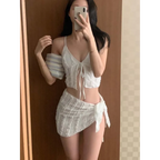 Lavender Low Cut Bikini Set – Halter Lace Up with Wrap Skirt Cover-Up - Bottoms - Swimwear - 4