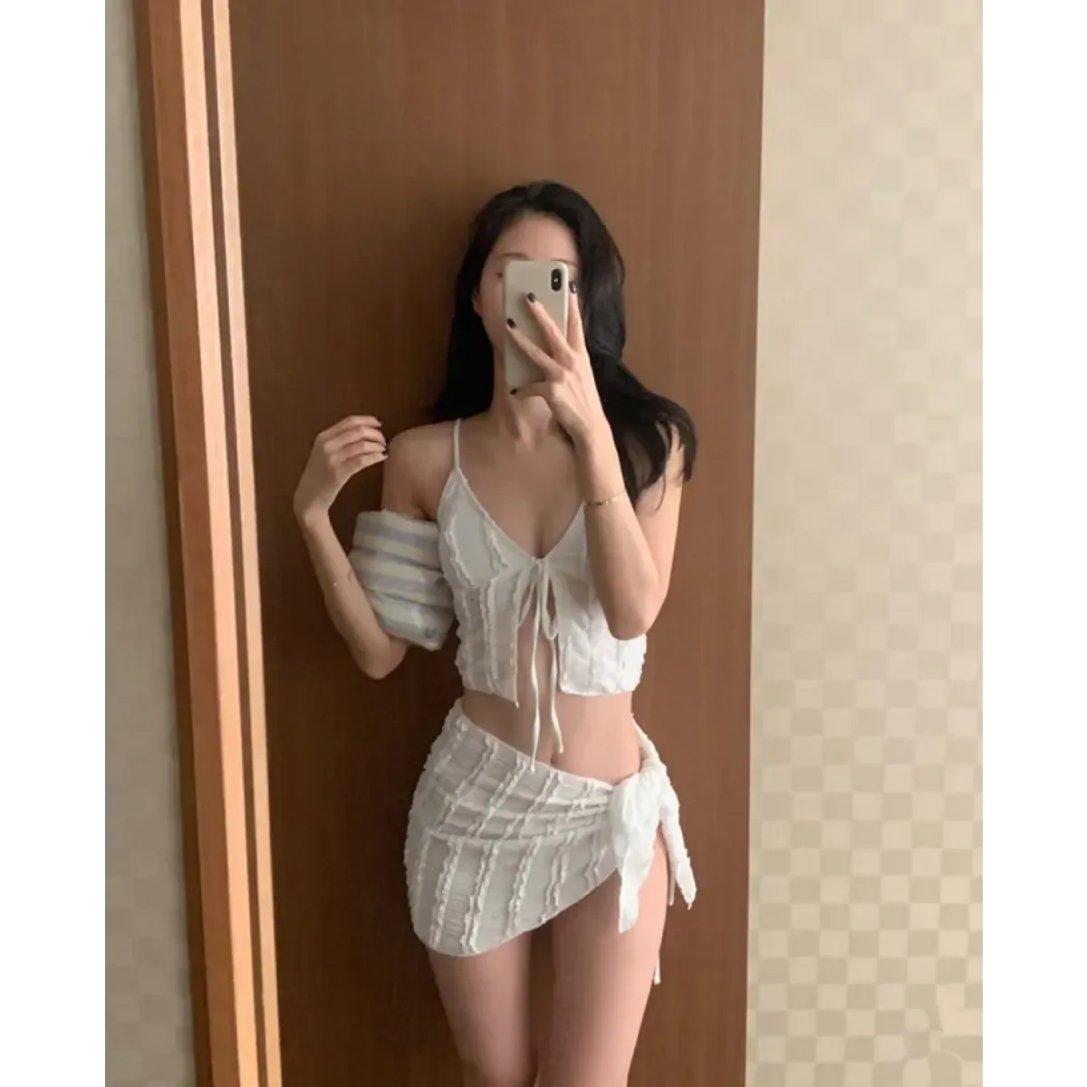 Lavender Low Cut Bikini Set – Halter Lace Up with Wrap Skirt Cover-Up - Bottoms - Swimwear - 12