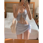 Lavender Low Cut Bikini Set – Halter Lace Up with Wrap Skirt Cover-Up - Bottoms - Swimwear - 9