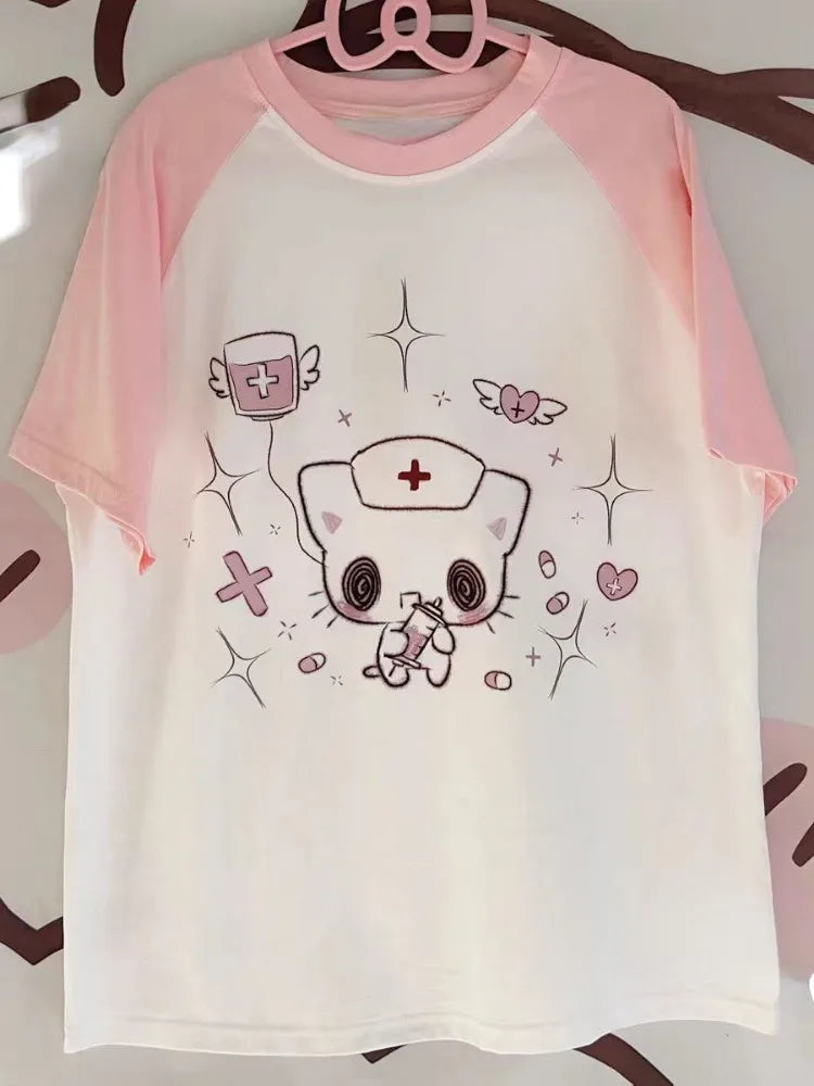 Kawaii Cartoon Patchwork T-Shirt – Harajuku Y2K Aesthetic Top - T-Shirts - T-Shirts - 1 - 2024