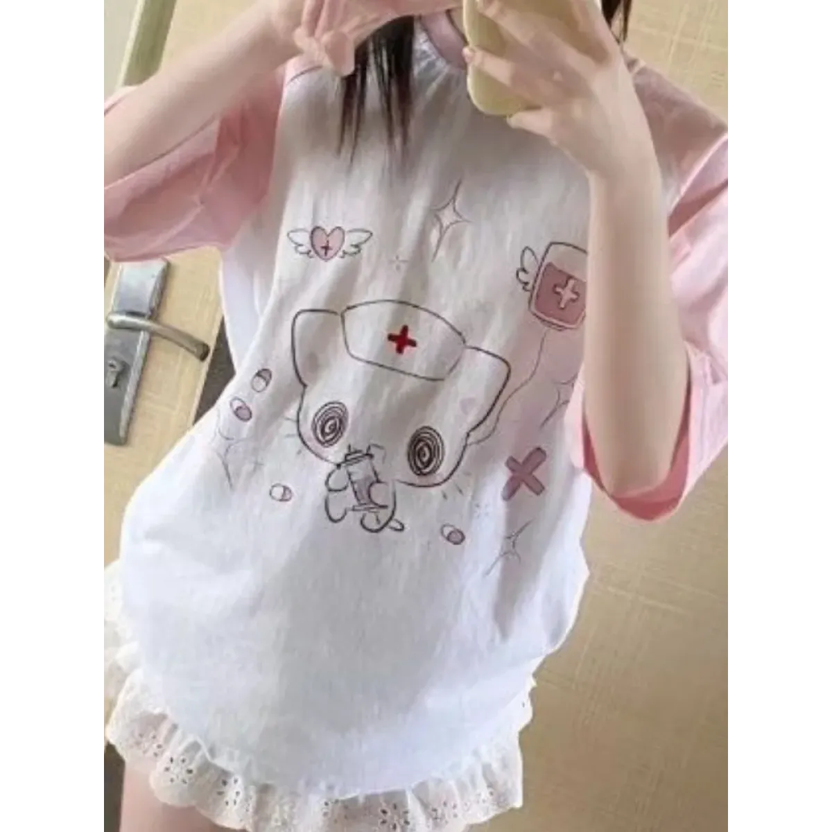 Kawaii Cartoon Patchwork T-Shirt – Harajuku Y2K Aesthetic Top - T-Shirts - Short - Round - T-Shirts - 3