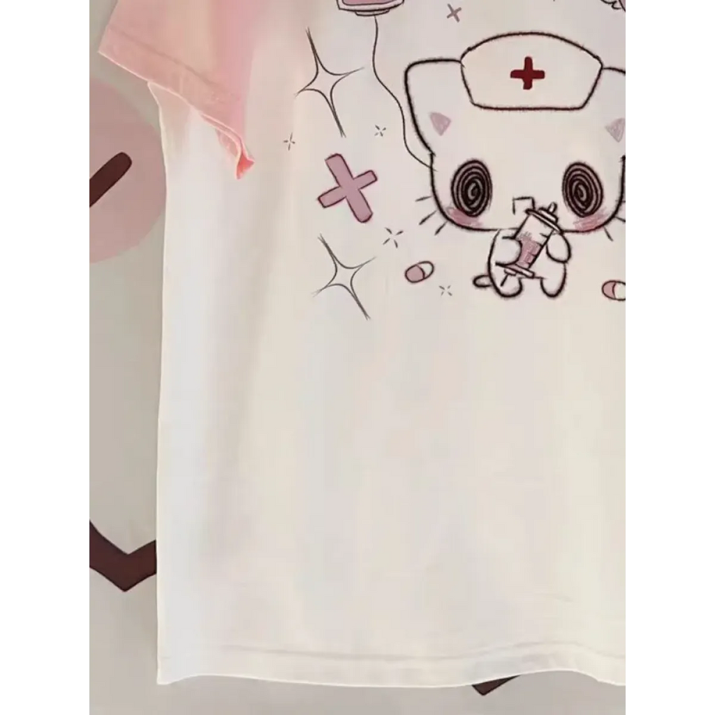 Kawaii Cartoon Patchwork T-Shirt – Harajuku Y2K Aesthetic Top - T-Shirts - Short - Round - T-Shirts - 5