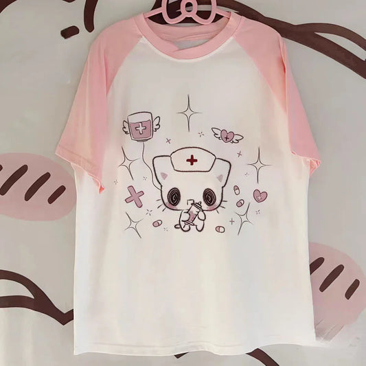 Kawaii Cartoon Patchwork T-Shirt – Harajuku Y2K Aesthetic Top - Pink / S - T-Shirts - T-Shirts - 6 - 2024