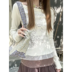Y2K Aesthetic Long Sleeve Crop Top – Lace Grunge Print T-Shirt - T-Shirts - Long - Round - T-Shirts - 3