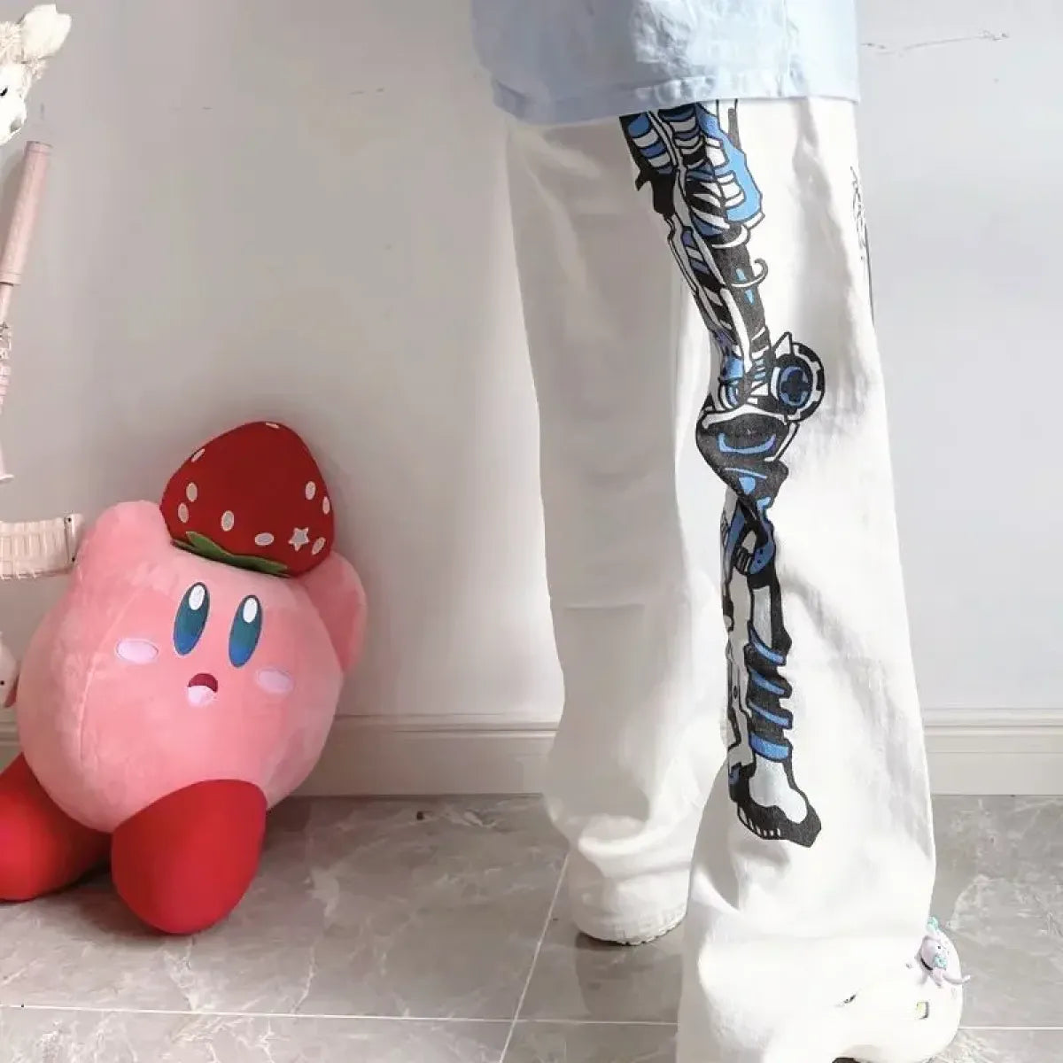 Y2K Anime Girl Print Harajuku White Pants - Bottoms - Pants - 4