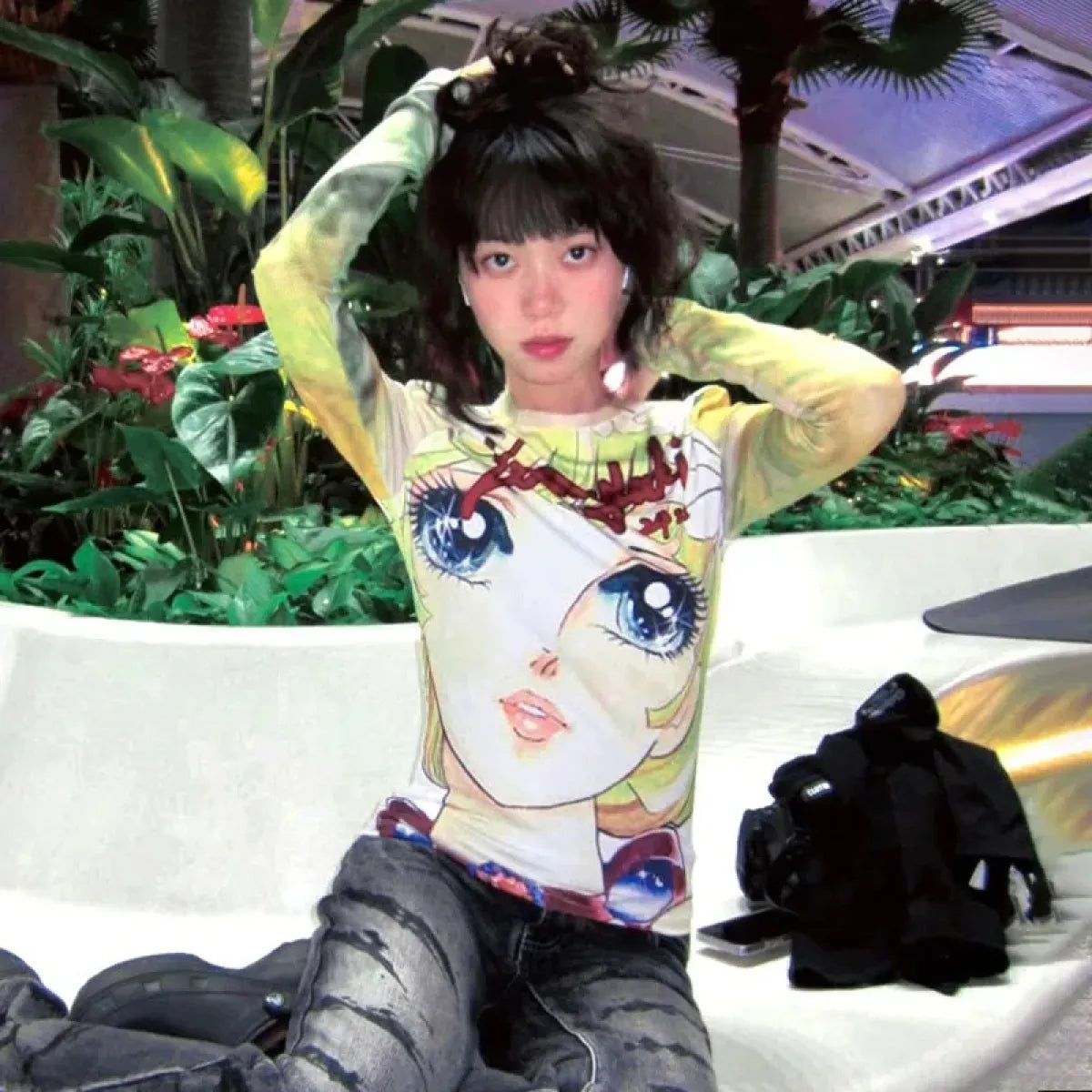 Y2K Anime Print Long Sleeve Tee – Harajuku Kawaii 2000s Aesthetic T-Shirt - T-Shirts - Short - Crew - T-Shirts - 2