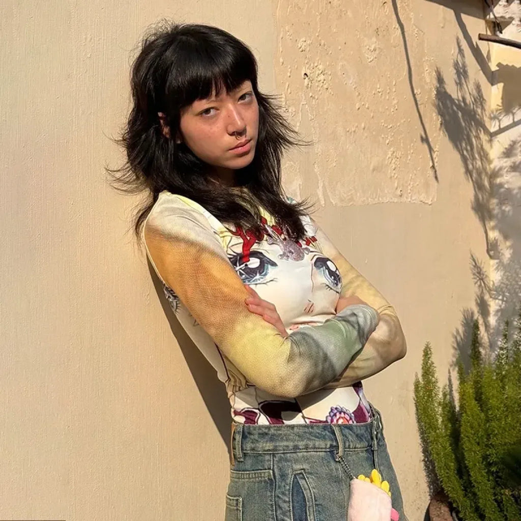 Y2K Anime Print Long Sleeve Tee – Harajuku Kawaii 2000s Aesthetic T-Shirt - T-Shirts - Short - Crew - T-Shirts - 3