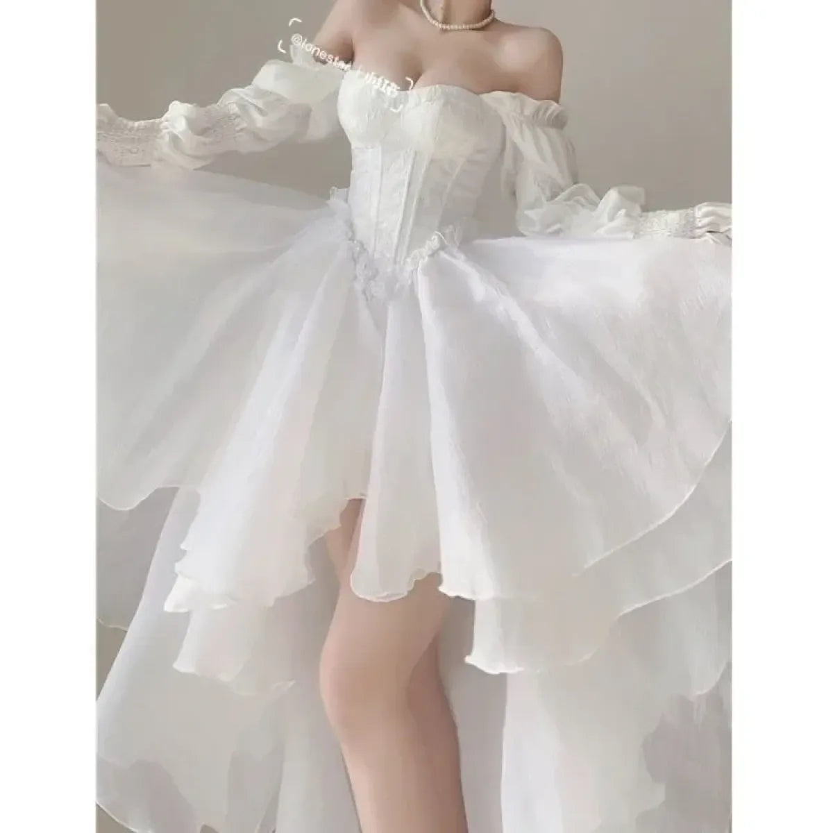 Y2K Ruffle One-Shoulder White Asymmetrical Dress - All Dresses - One-Piece Dress - 3