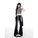 Y2K Asymmetrical Skirted Bell Bottom Jeans - Bottoms - Jeans - 3
