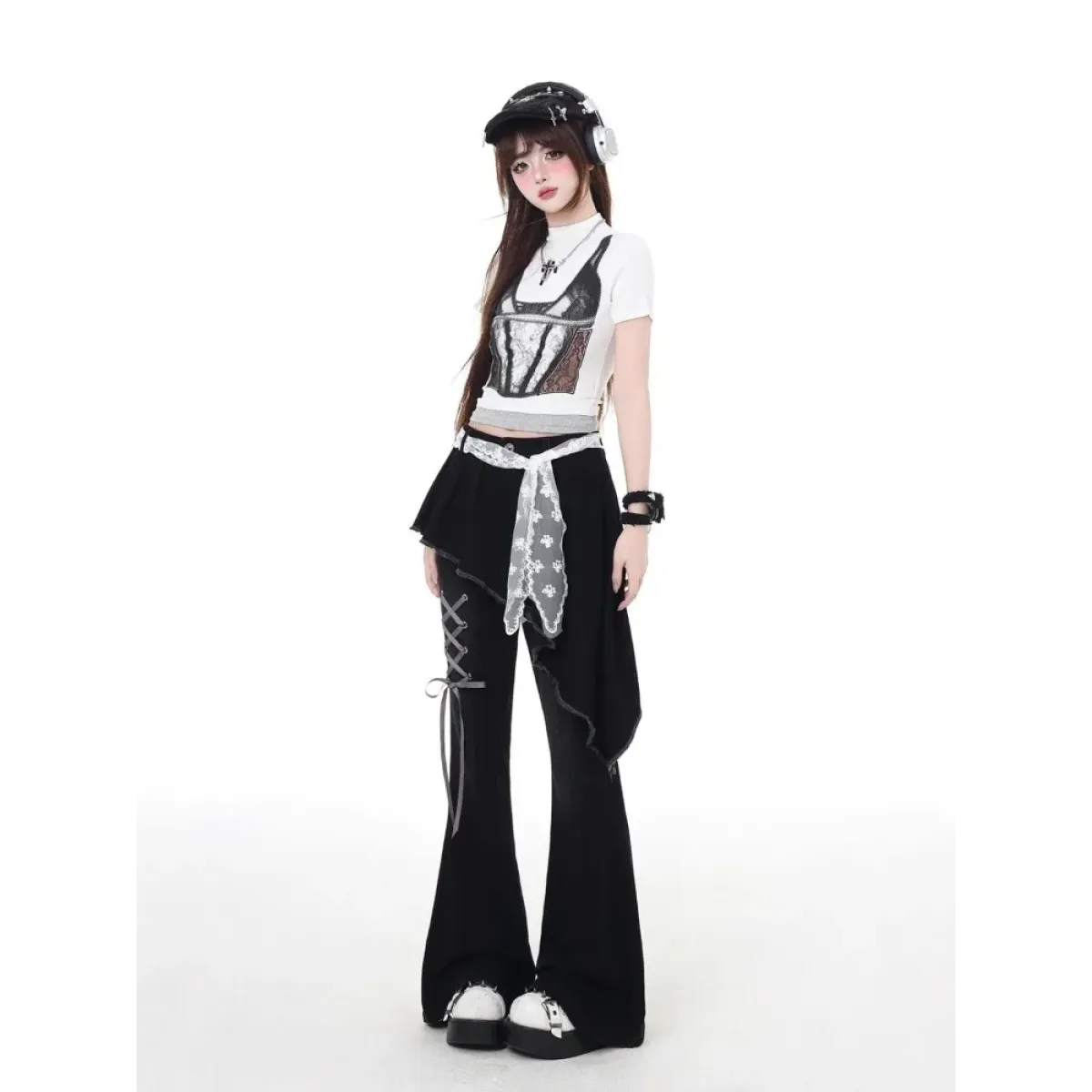 Y2K Asymmetrical Skirted Bell Bottom Jeans - Bottoms - Jeans - 5