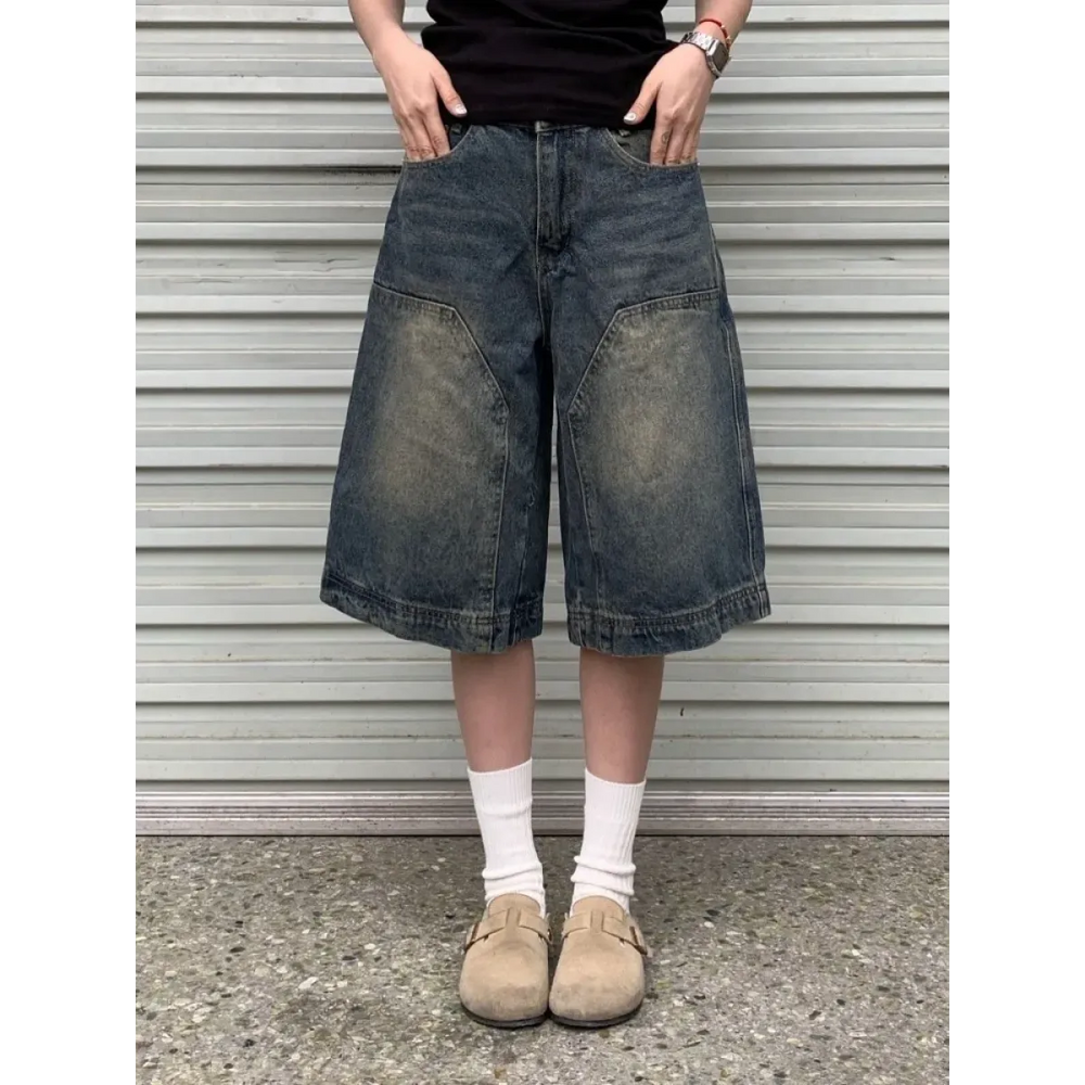 Y2K Baggy Denim Shorts – Vintage Wide-Leg Knee-Length Jeans - Bottoms - Shorts - 1