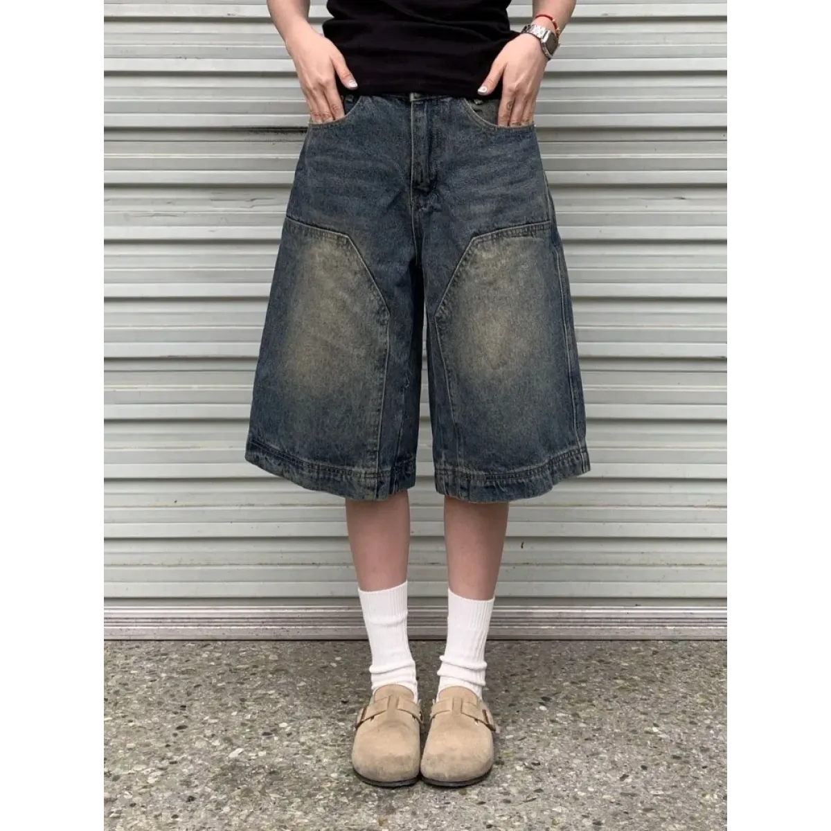 Y2K Baggy Denim Shorts – Vintage Wide-Leg Knee-Length Jeans - Bottoms - Shorts - 1
