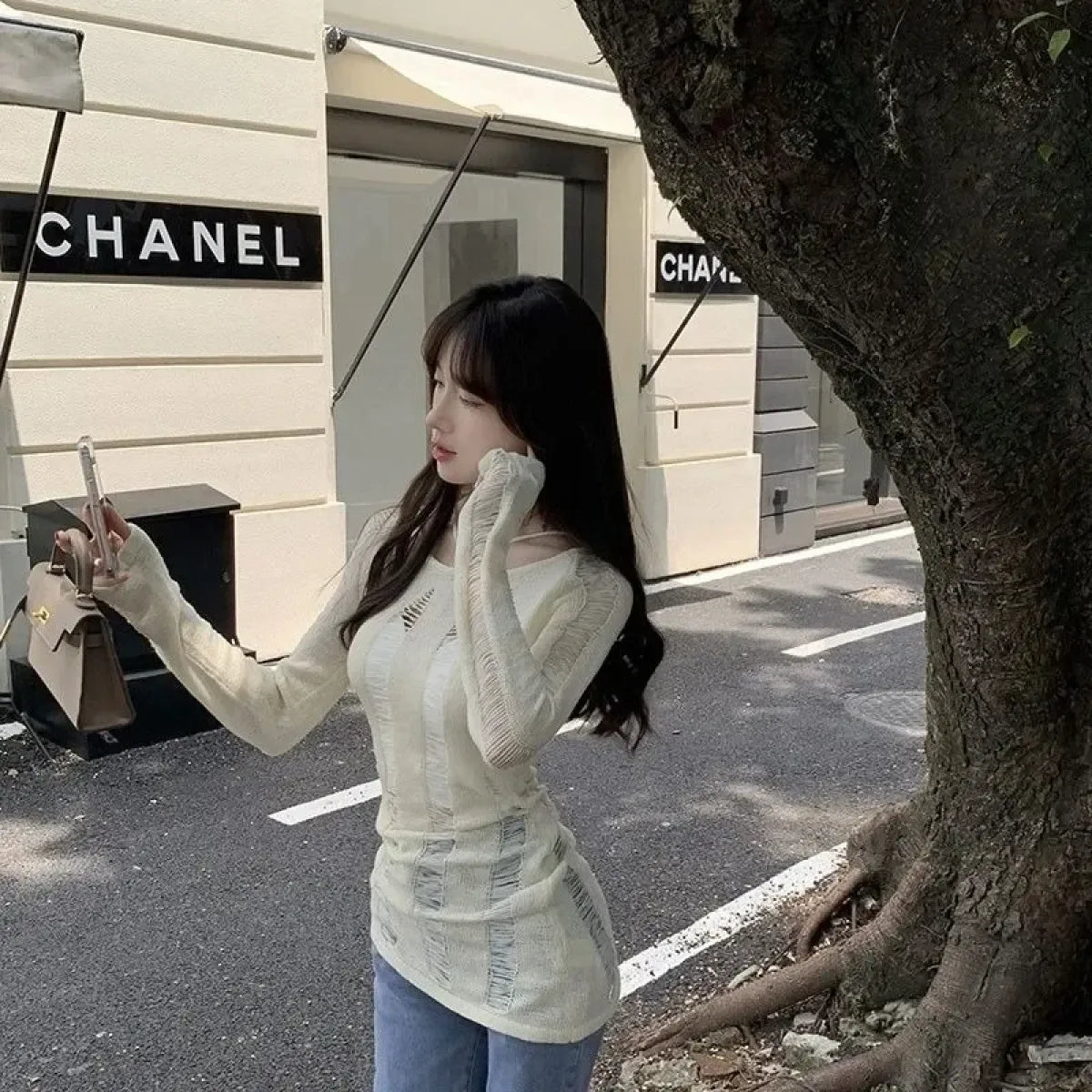 Black Y2K Hollow Knit Off Shoulder Sweater - Sweaters - Sweater / Pullover - 4