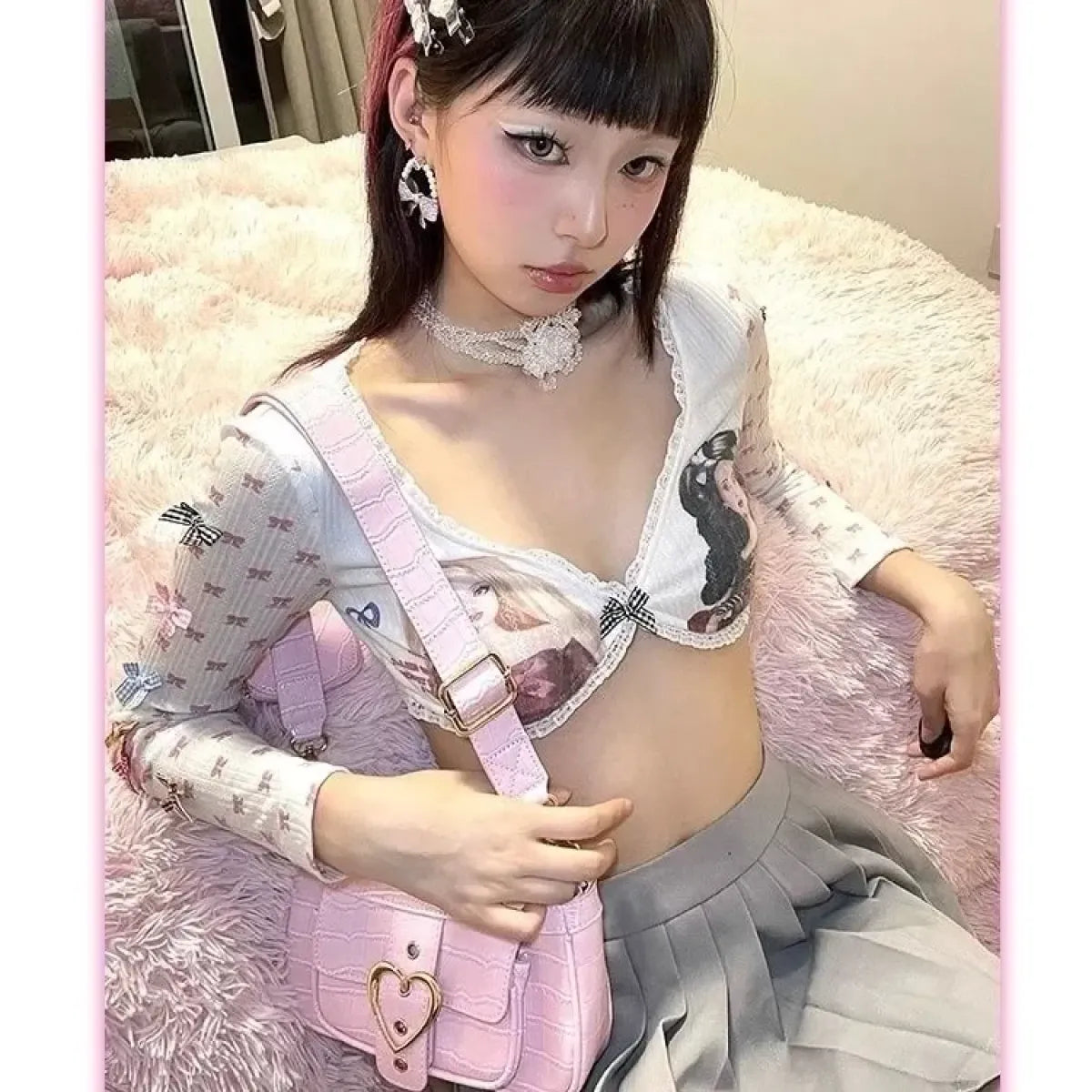 Y2K Fairycore Harajuku Bow Print Crop Top - Women’s Clothing & Accessories - Crop Top - 2