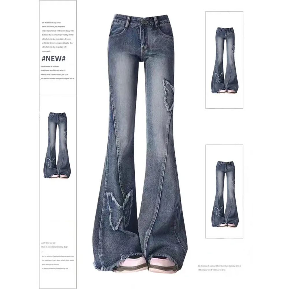 Y2K Butterfly Flare Jeans – 90s Vintage Low-Waist Denim - Bottoms - Women’s Jeans - 1