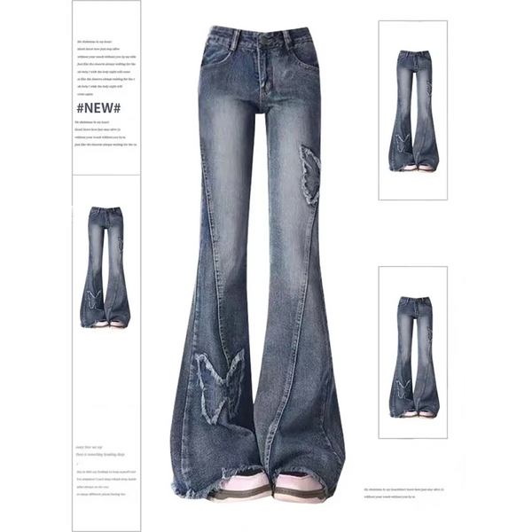 Y2K Butterfly Flare Jeans – 90s Vintage Low-Waist Denim - Bottoms - Women’s Jeans - 1